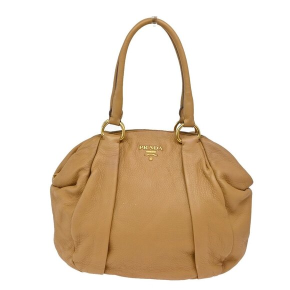 PRADA Logo Shoulder Tote Bag Vitello Daino Leather Beige GHW Italy - Picture 1 of 16